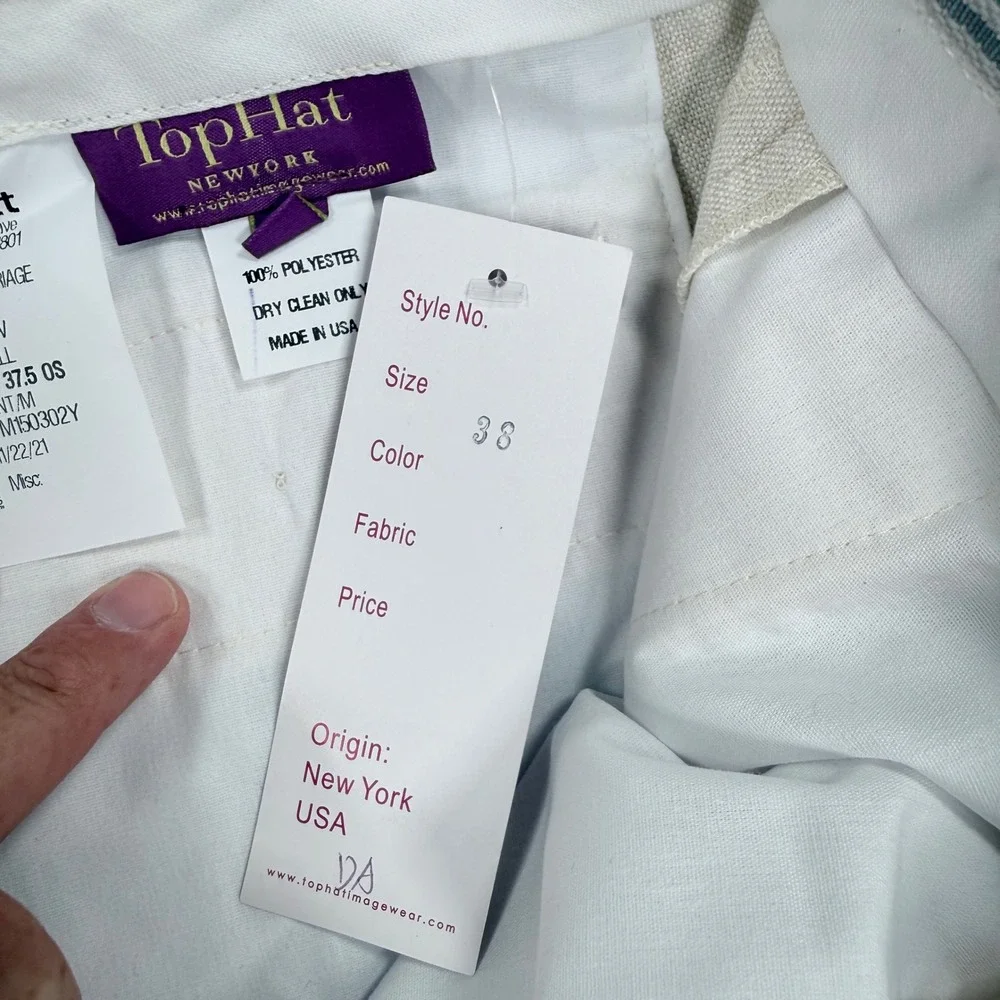 Top Hat New York Mens 38 Dress Pants Oatmeal Cream Textured Straight Leg USA